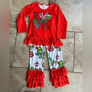 Girls Christmas Grinch Ruffle Outfit